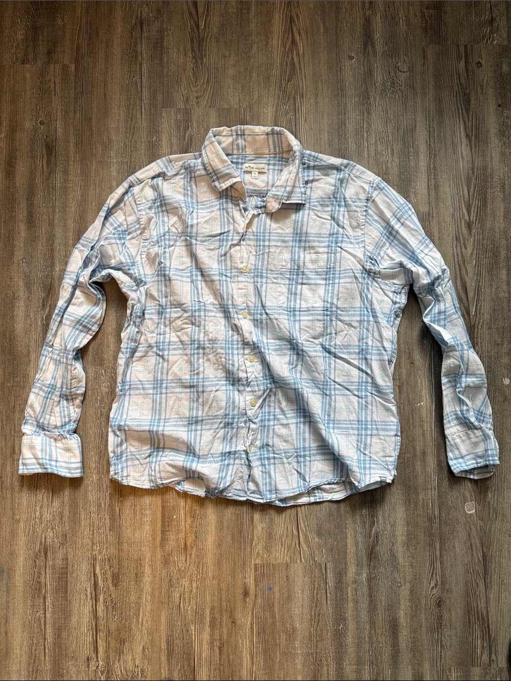 Men's Peter Millar Plaid Button-Down Shirt - Light Blue & White